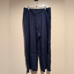 Nurode Navy Chambray frayed cropped wide leg pants size large